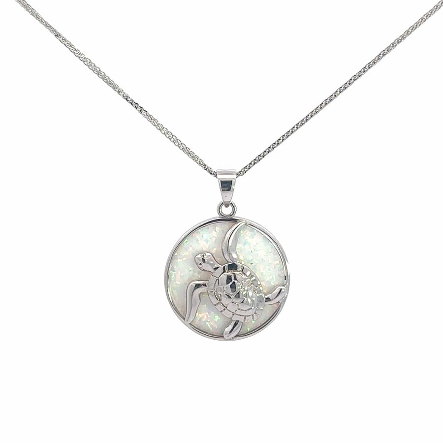Baikalla Jewelry Gemstone Pendant Necklace Baikalla Sterling Silver Lab-Made Opal Turtle Bezel Pendant Necklace