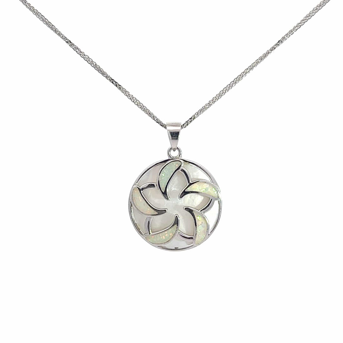 Baikalla Jewelry Gemstone Pendant Necklace Baikalla Sterling Silver Lab-Made Opal Bauhinia Bezel Pendant Necklace