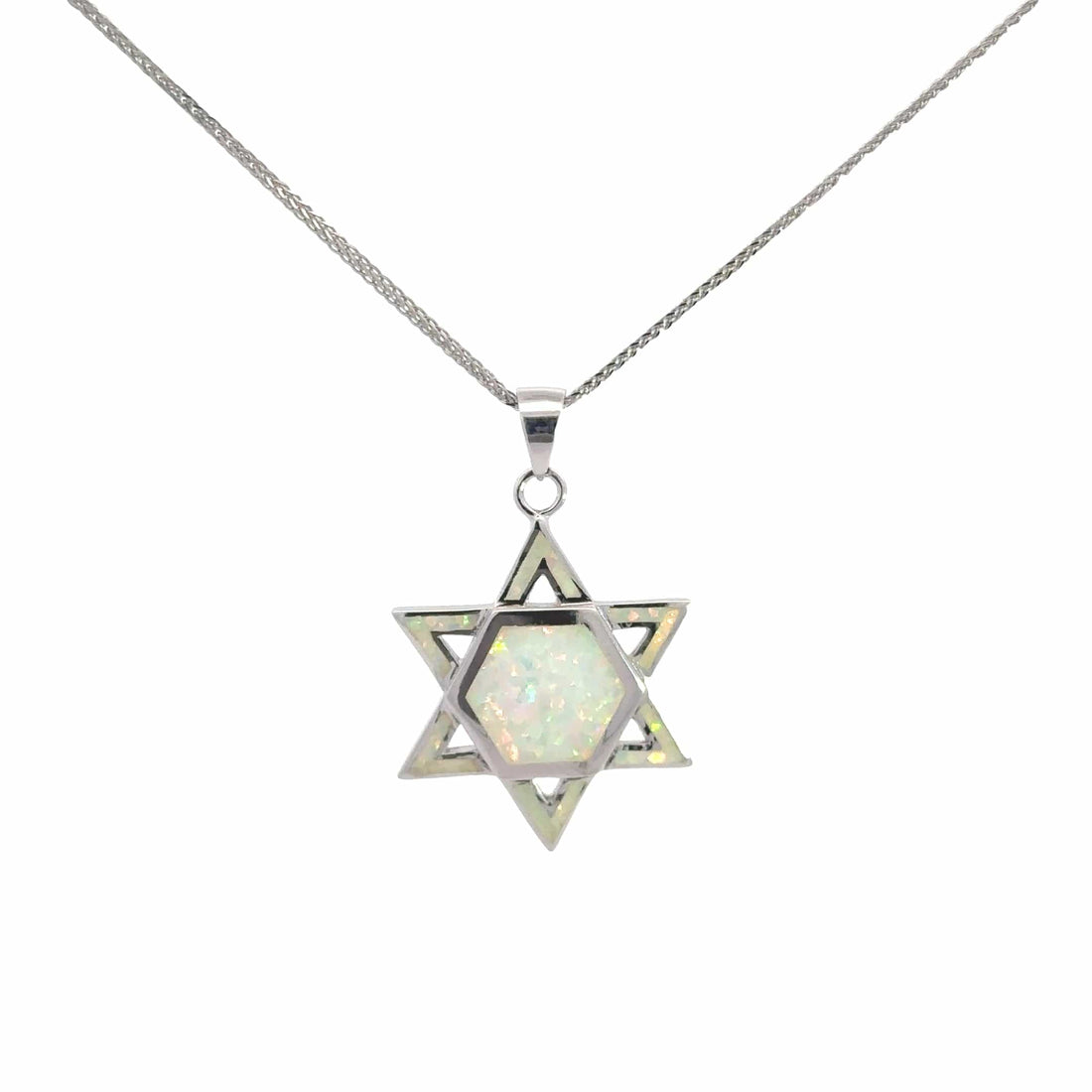 Baikalla Jewelry Gemstone Pendant Necklace Copy of Baikalla Sterling Silver Lab-Made Opal Star of David Pendant Necklace