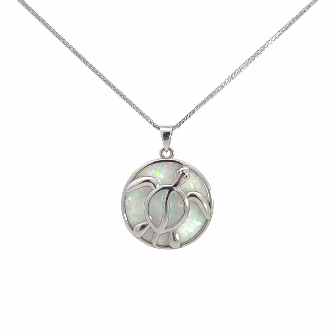 Baikalla Jewelry Gemstone Pendant Necklace White Opal Copy of Baikalla Sterling Silver Lab-Made Opal Turtle Bezel Pendant Necklace