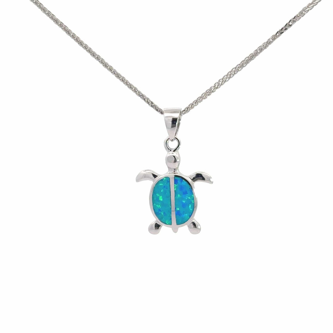 Baikalla Jewelry Gemstone Pendant Necklace Blue Lab-Made Opal Baikalla Sterling Silver Lab-Made Opal Turtle Bezel Pendant Necklace