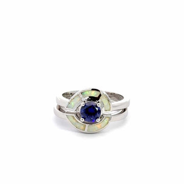 Baikalla Jewelry Sterling Silver Opal Ring Copy of Baikalla™ Sterling Silver Lab Created Opal Promise Ring with Tanzanite
