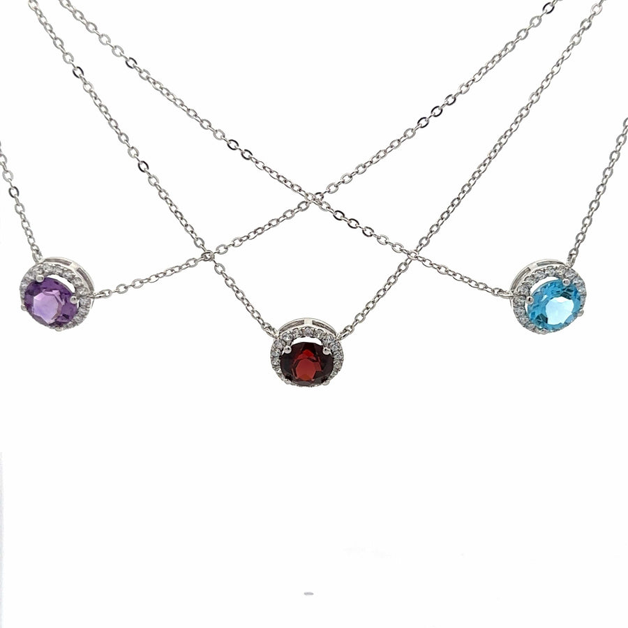Baikalla Jewelry Silver Amethyst Necklace Baikalla™ Classic Sterling Silver Natural Amethyst Garnet Topaz Necklace With CZ