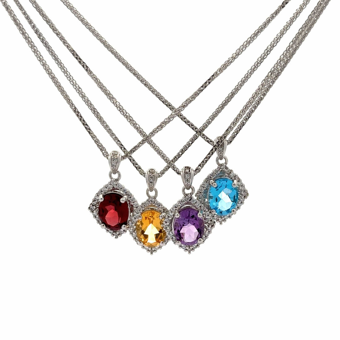 Baikalla Jewelry Silver Amethyst Necklace Baikalla™ Classic Oval Sterling Silver Natural Amethyst Citrine Garnet Topaz Necklace With CZ