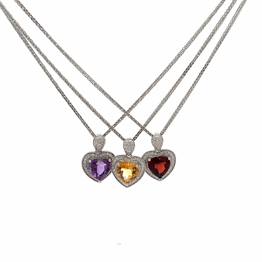 Baikalla Jewelry Silver Amethyst Necklace Baikalla™ Classic Heart Sterling Silver Natural Amethyst Citrine Garnet Necklace With CZ