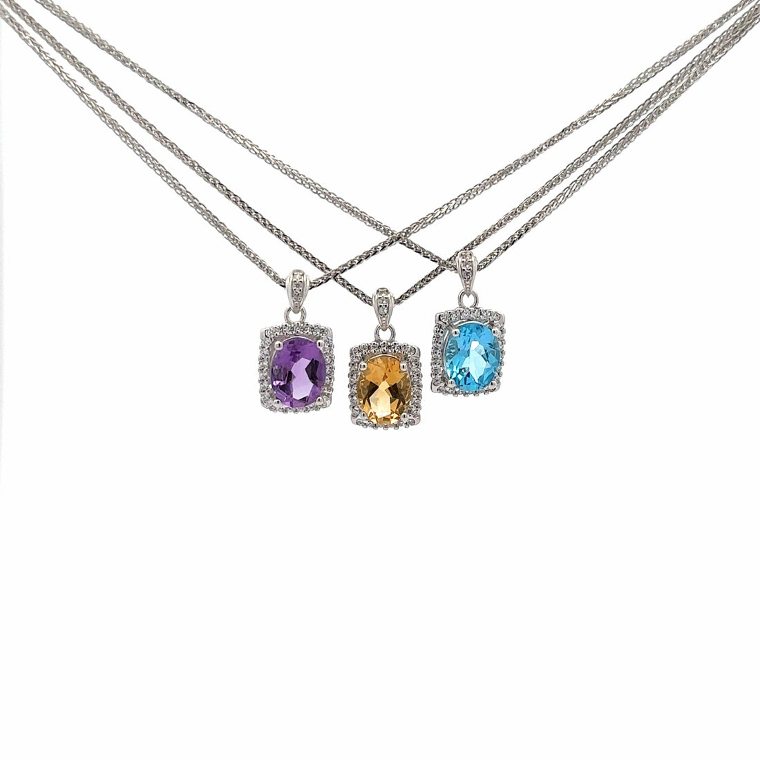 Baikalla Jewelry Silver Amethyst Necklace Baikalla™ Classic Sterling Silver Natural Amethyst Citrine Topaz Necklace With CZ