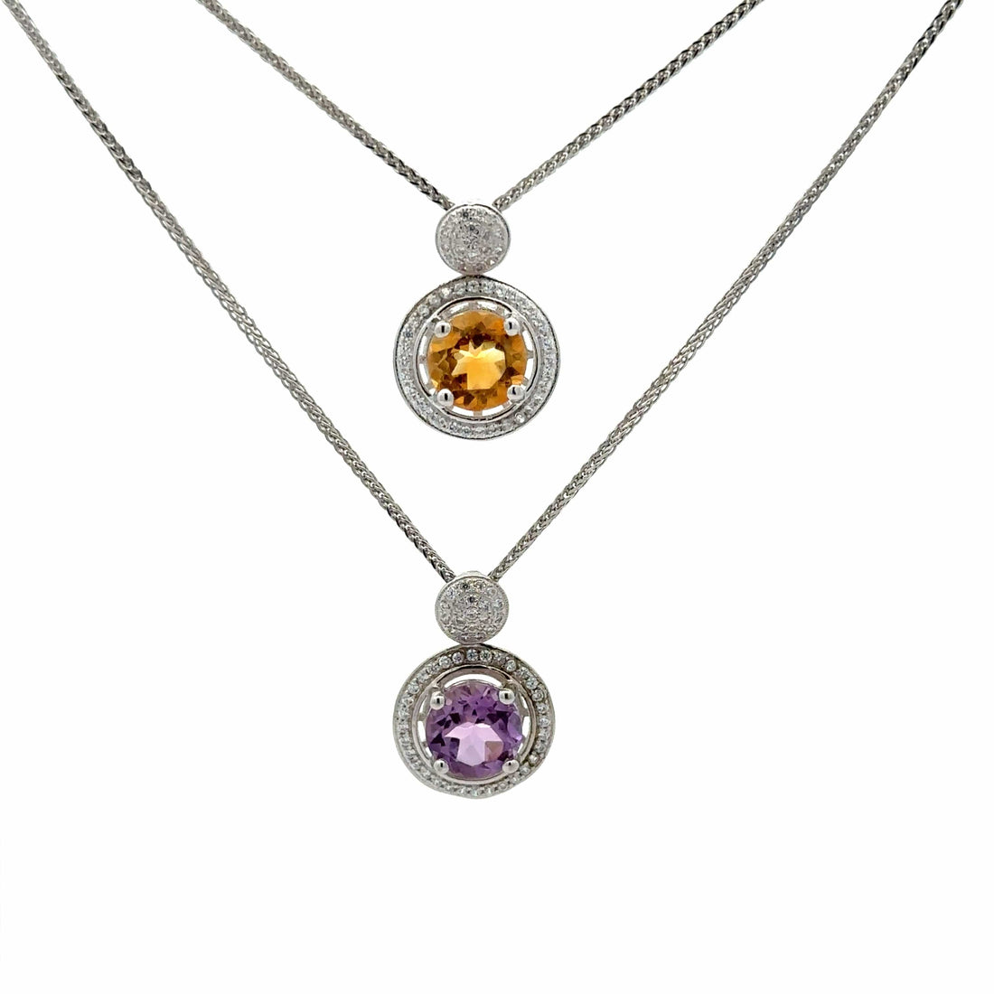 Baikalla Jewelry Silver Amethyst Necklace Baikalla™ Classic Sterling Silver Natural Amethyst Citrine Necklace With CZ
