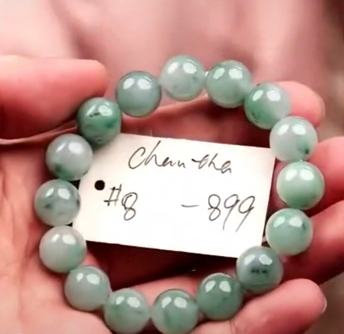 "Live" Natural Icy Blue Flower Jadeite Jade Beaded Bracelet (09/29/26)