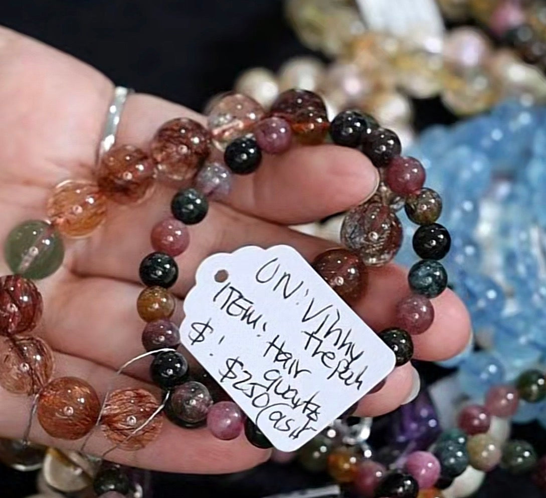 "Live" Natural Hair Quartz Bead Bracelet (10/01/26)