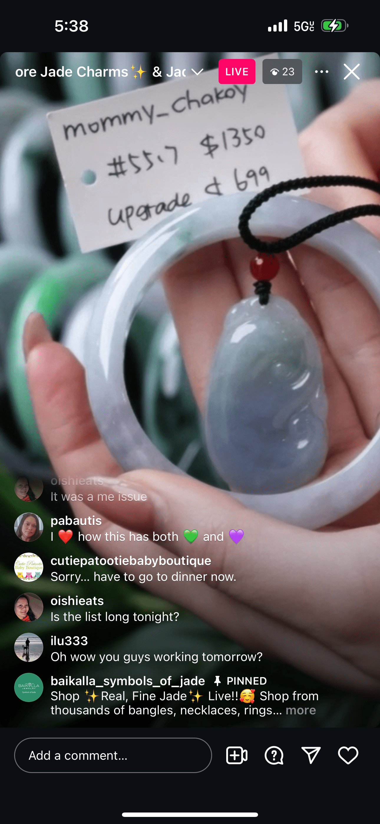 Baikalla IG Live "Natural Blue Green & Light Lavender Jadeite Jade Bangle" (Live Pick) (12/30/24)