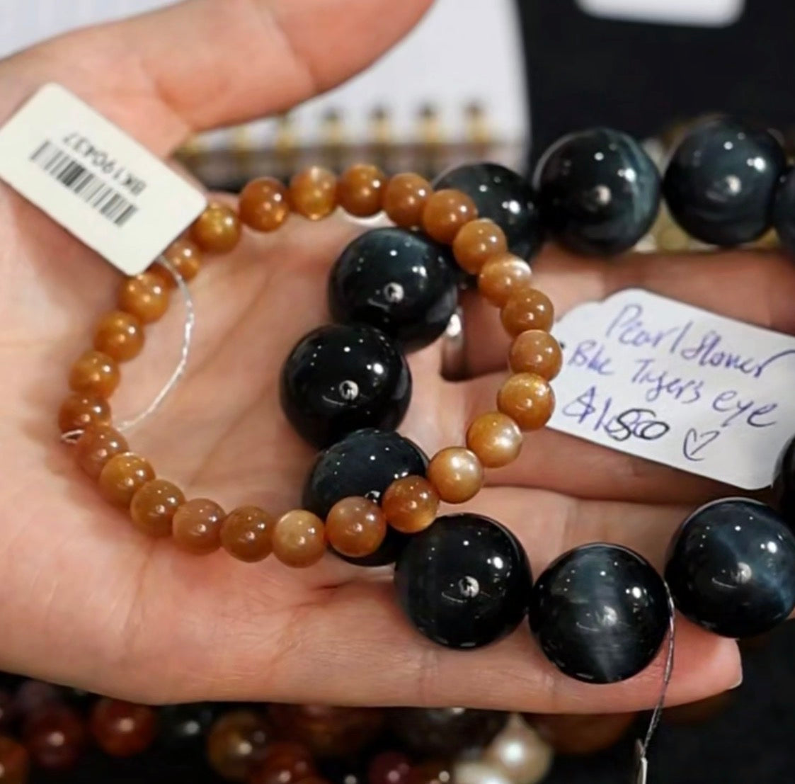 "Live" Natural Blue Tiger's Eye Large Size Beaded Bracelet (10/01/26)