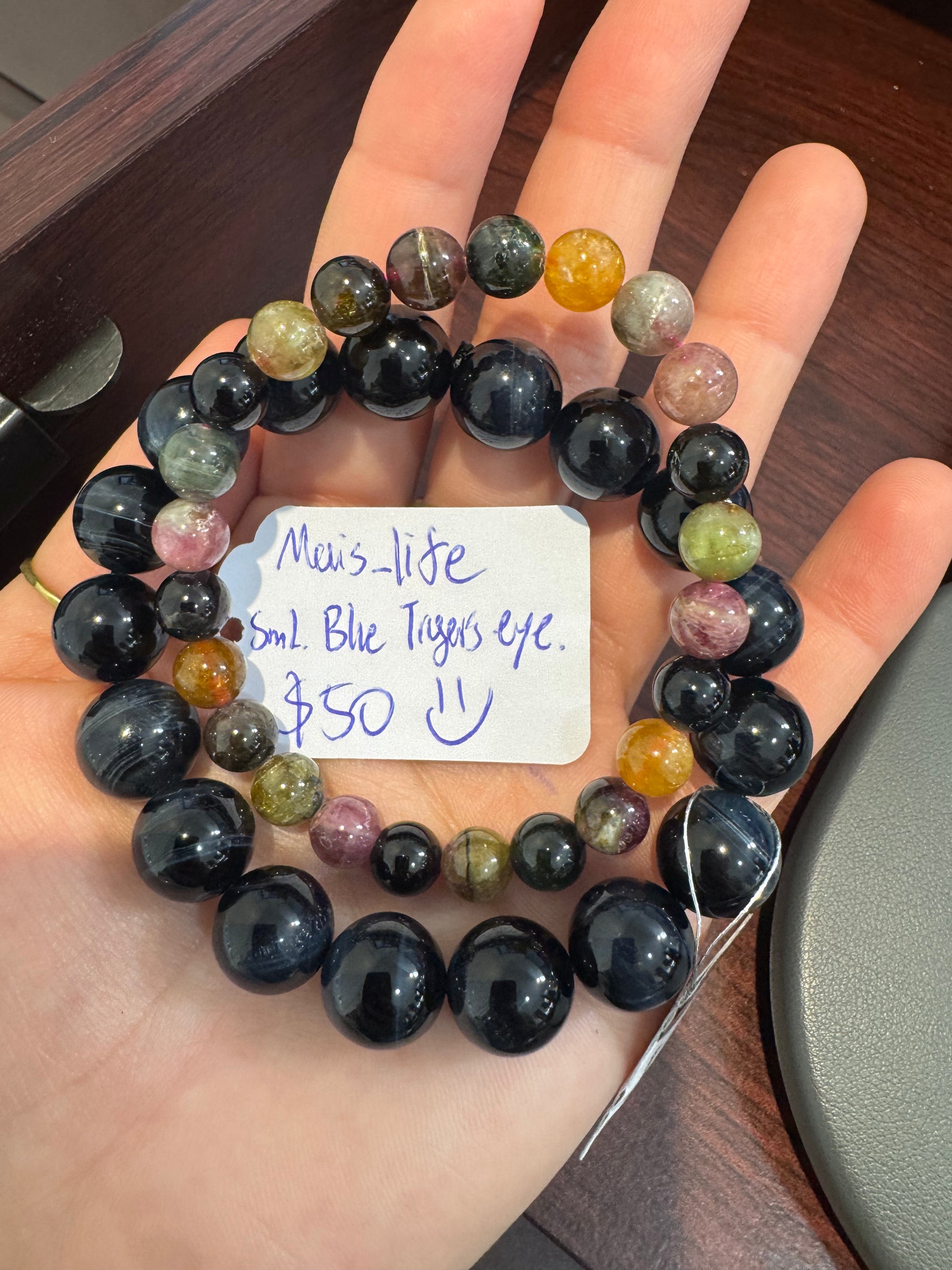 "Live" Natural Blue Tiger's Eye Large Bead Bracelet (10/01/26)