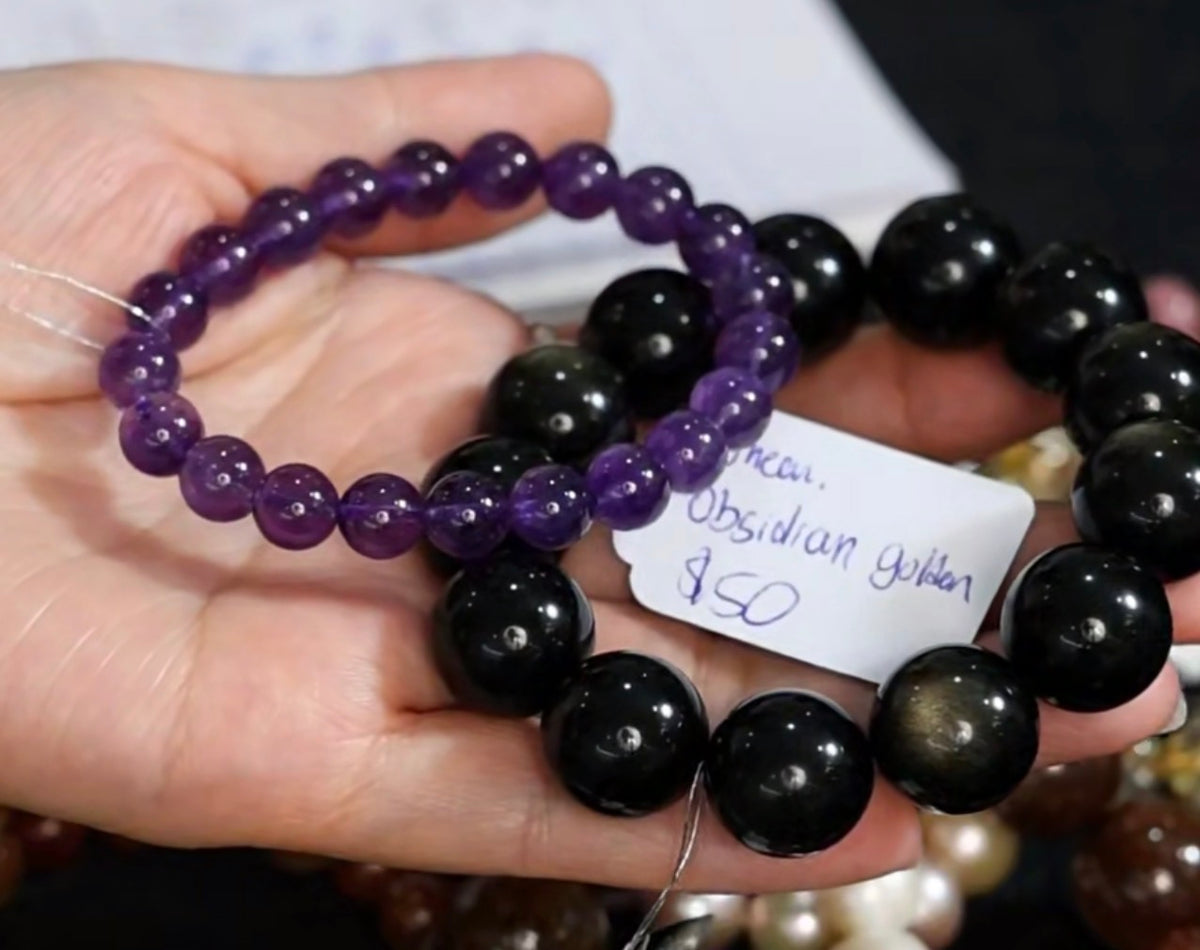"Live" Natural Golden Obsidian Large Bead Bracelet (10/01/26)