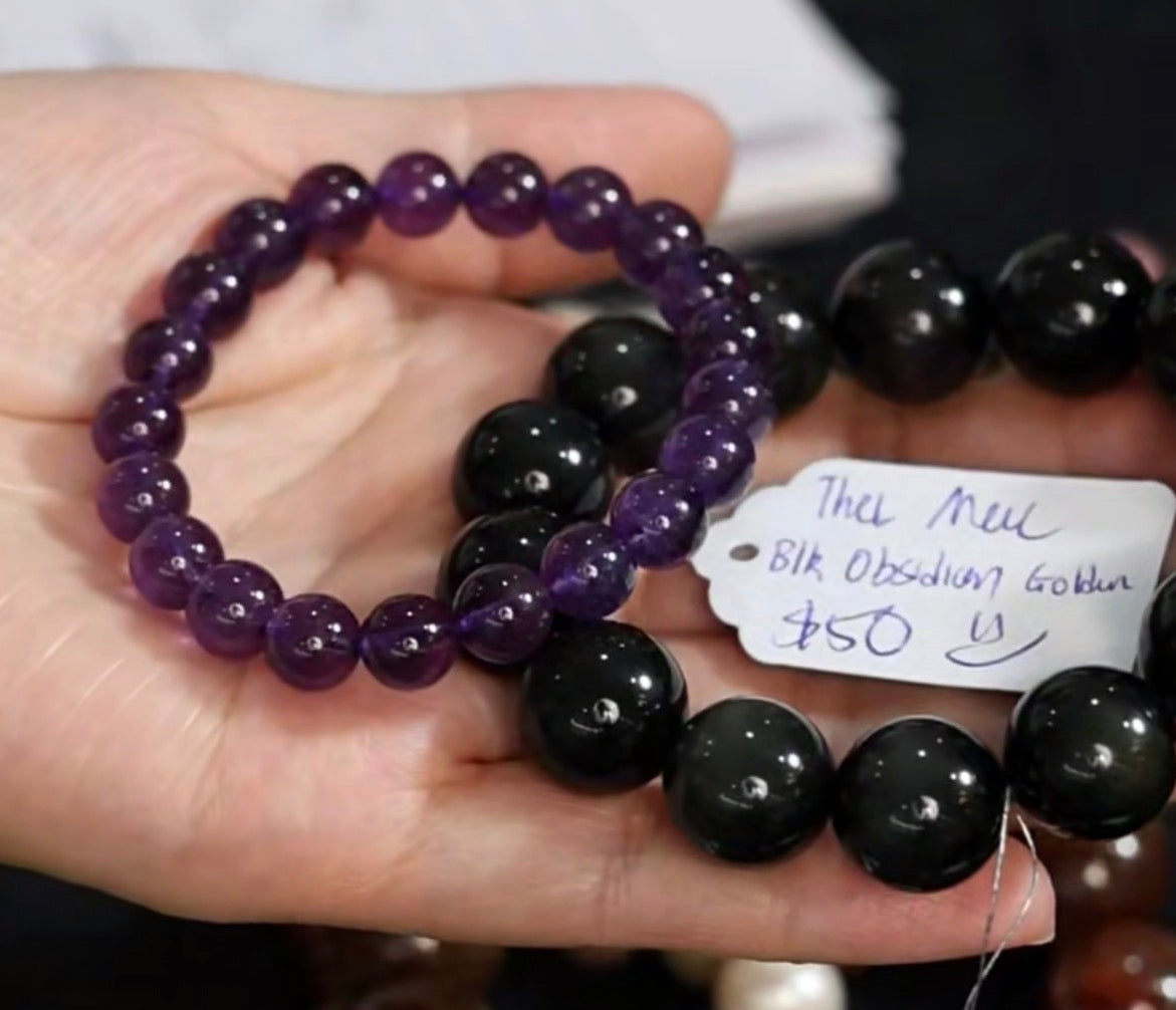 "Live" Natural Golden Obsidian Large Bead Bracelet (10/01/26)