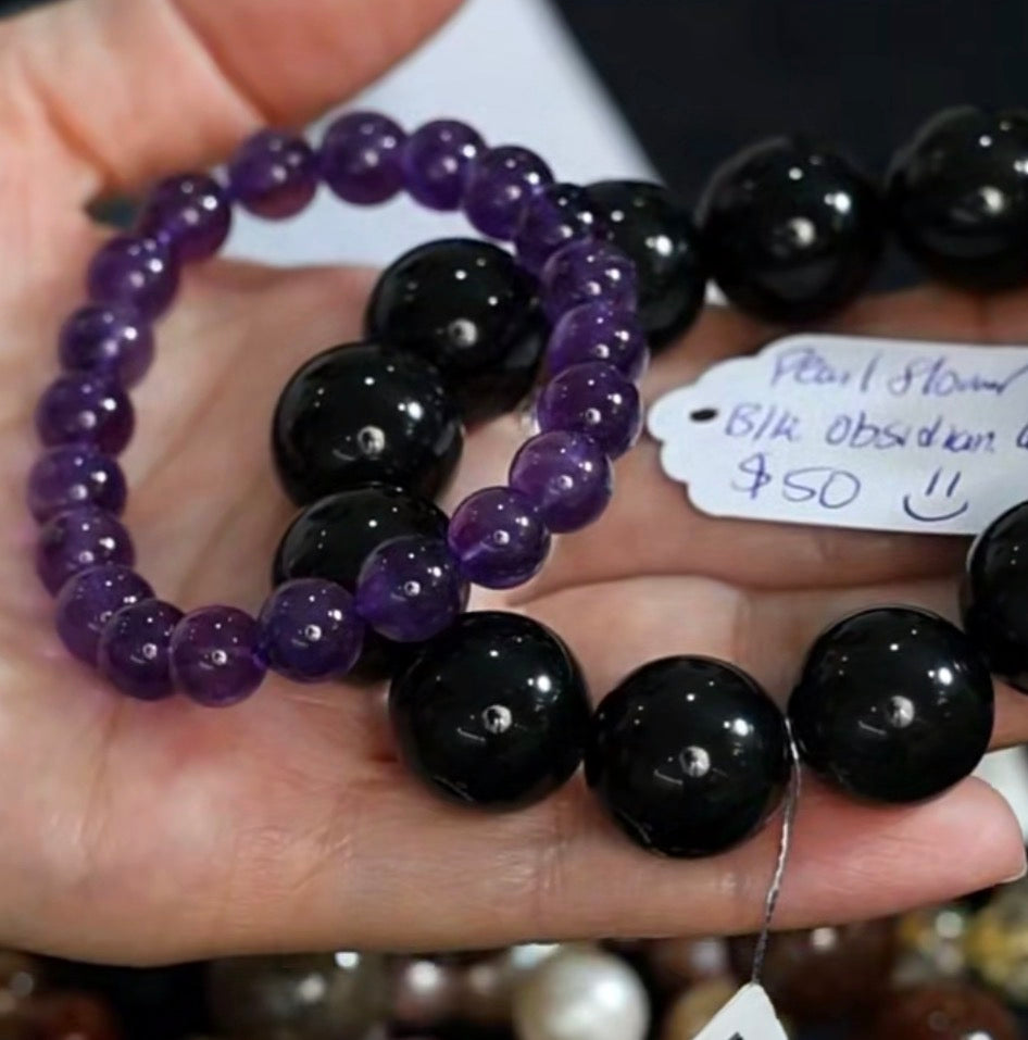 "Live" Natural Golden Obsidian Large Size Beaded Bracelet (10/01/26)