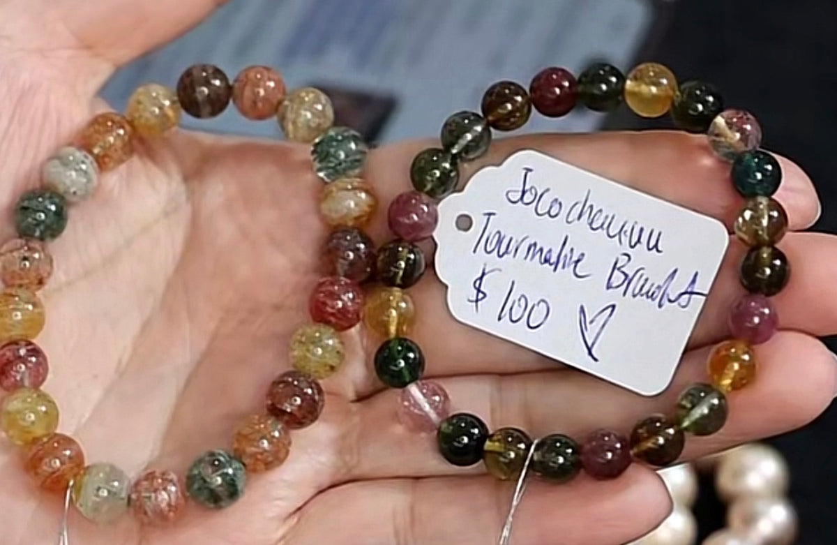 "Live" Natural Rutilated Multicolored Quartz Bead Bracelet (10/01/26)