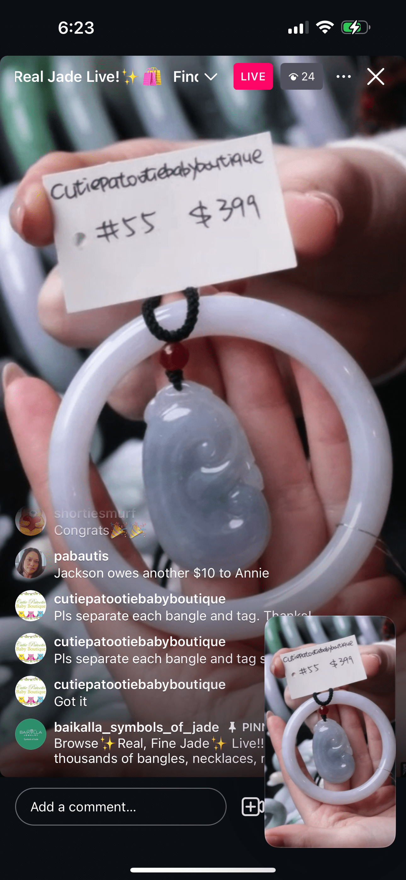 Baikalla IG Live "Light Lavender Natural Jadeite Jade Full Round Bangle" (Live Pick) (01/02/25)