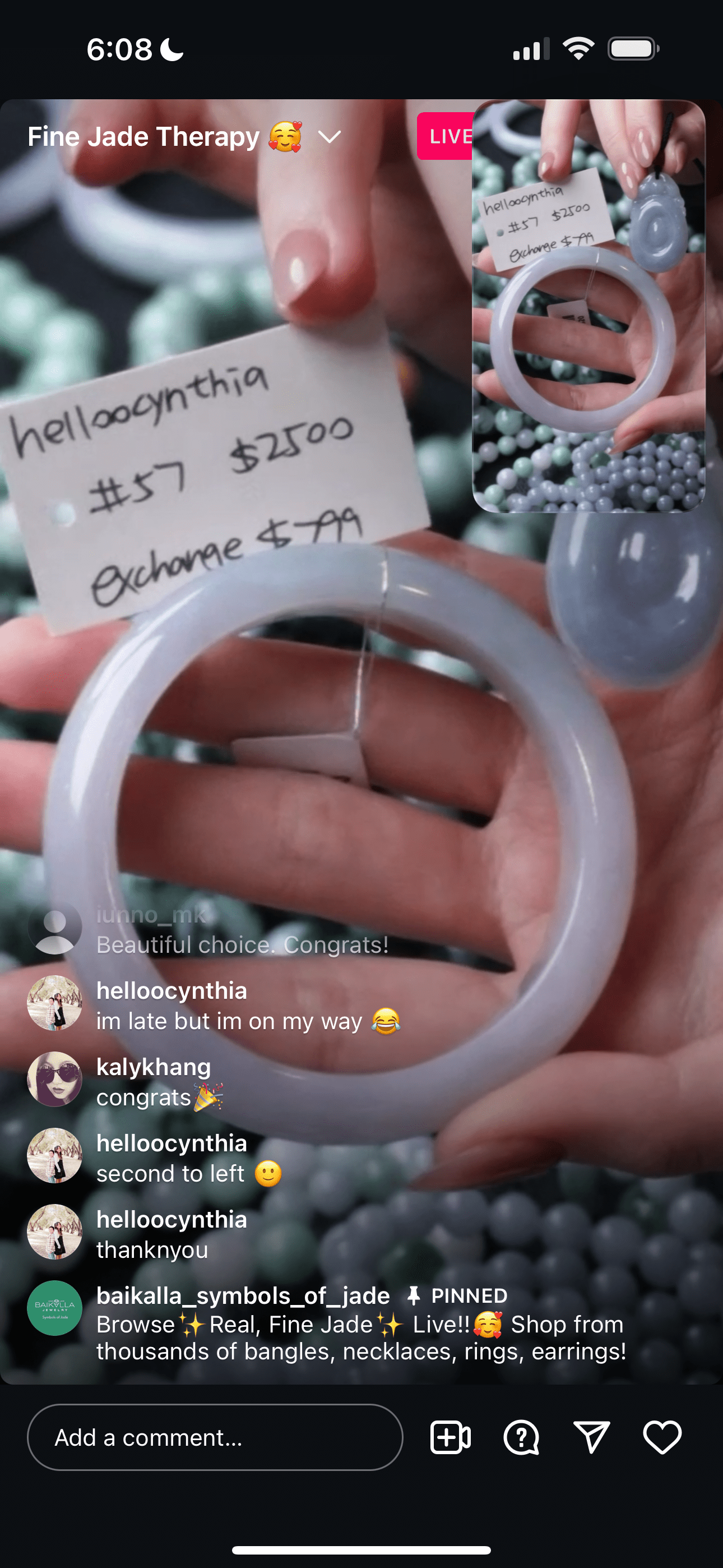 Baikalla IG Live "Light Icy Lavender Natural Jadeite Jade Bangle" (Live Pick) (01/04/25)