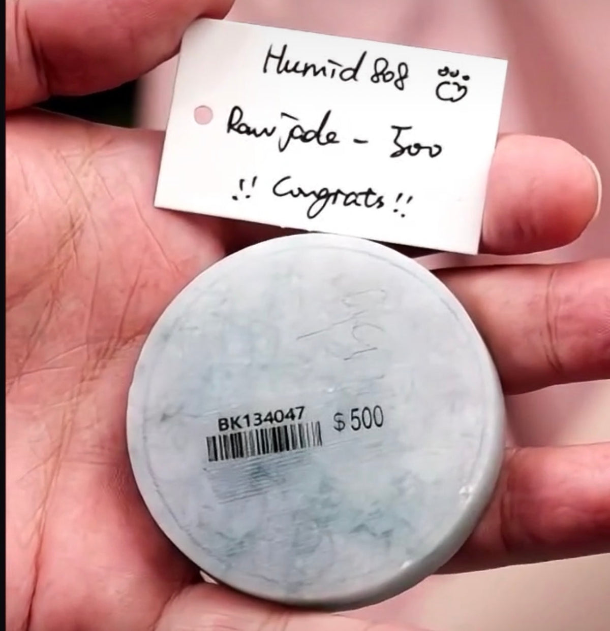 "Live" Natural Light Green W/ Blue-Green Flowers Jadeite Jade Pancake (10/06/26)