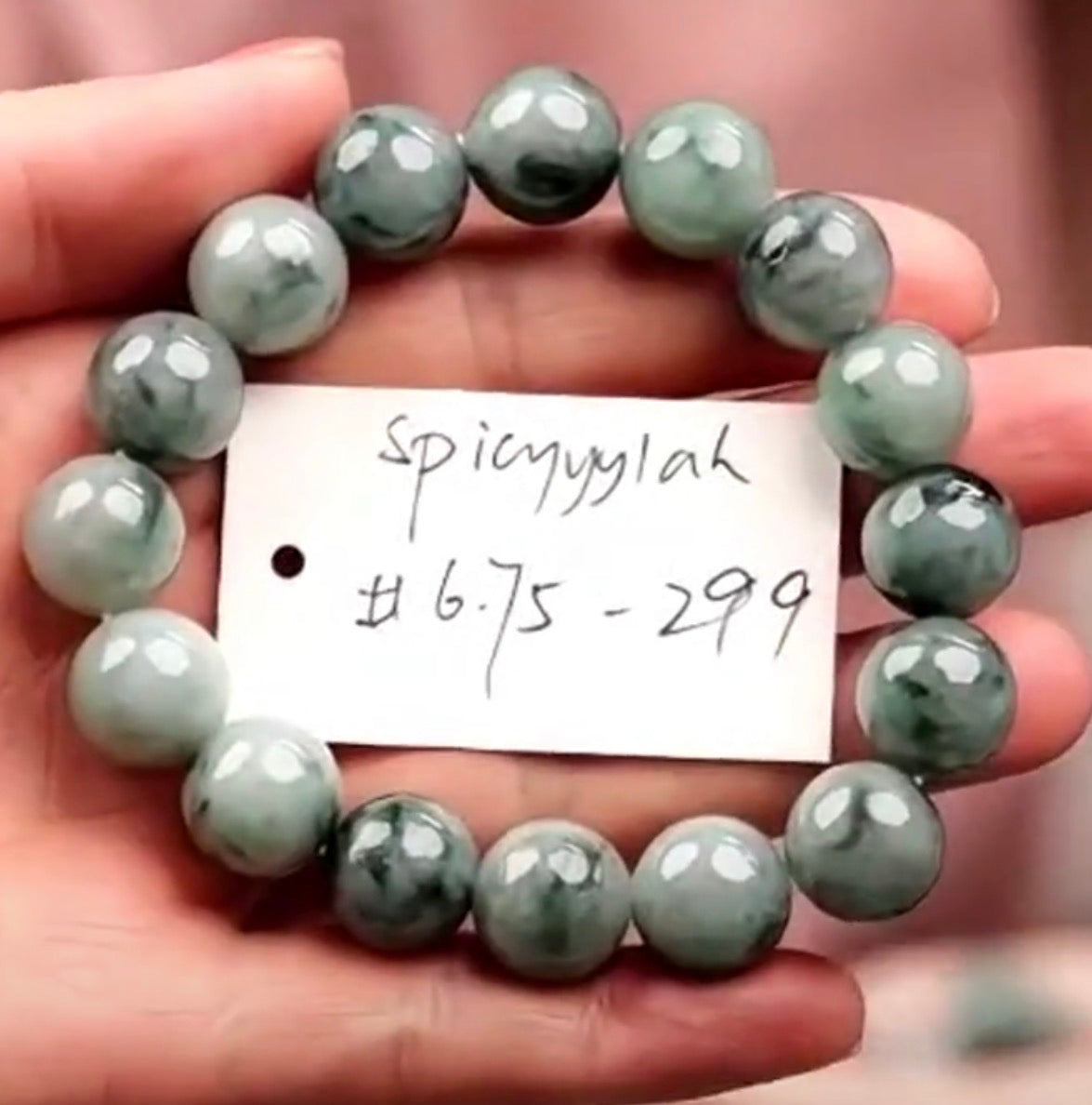 "Live" Natural Blue-Green Flowers Jadeite Jade Beaded Bracelet (10/07/26)