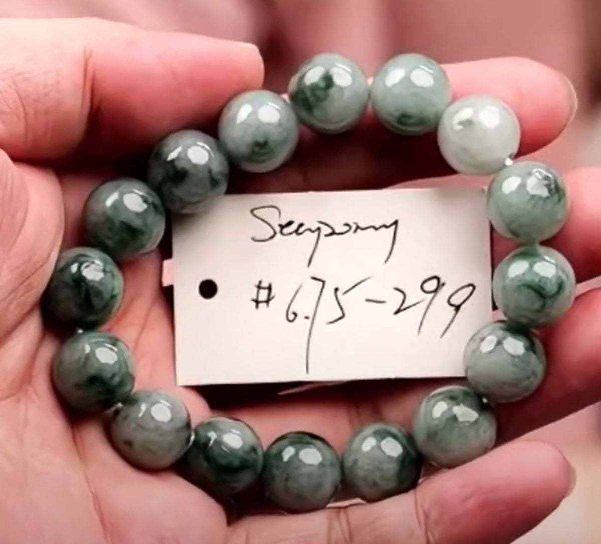 "Live" Natural Blue-Green Flowers Jadeite Jade Beaded Bracelet (10/07/26)