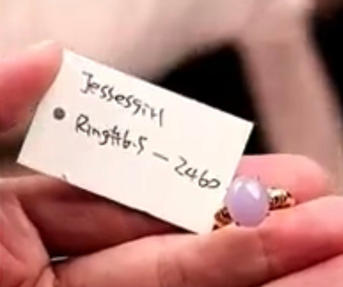 "Live" 18k Y Gold Icy Natural Lavender Jadeite Jade Ring (10/07/26)