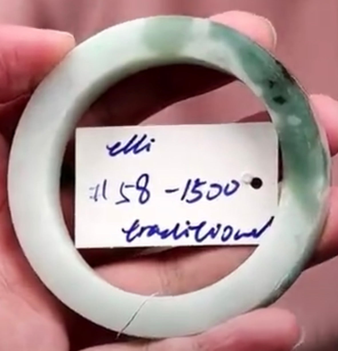 "Live" Natural Oil-Green and Green Flowers Jadeite Jade Semi-Polished Bangle (10/08/26)