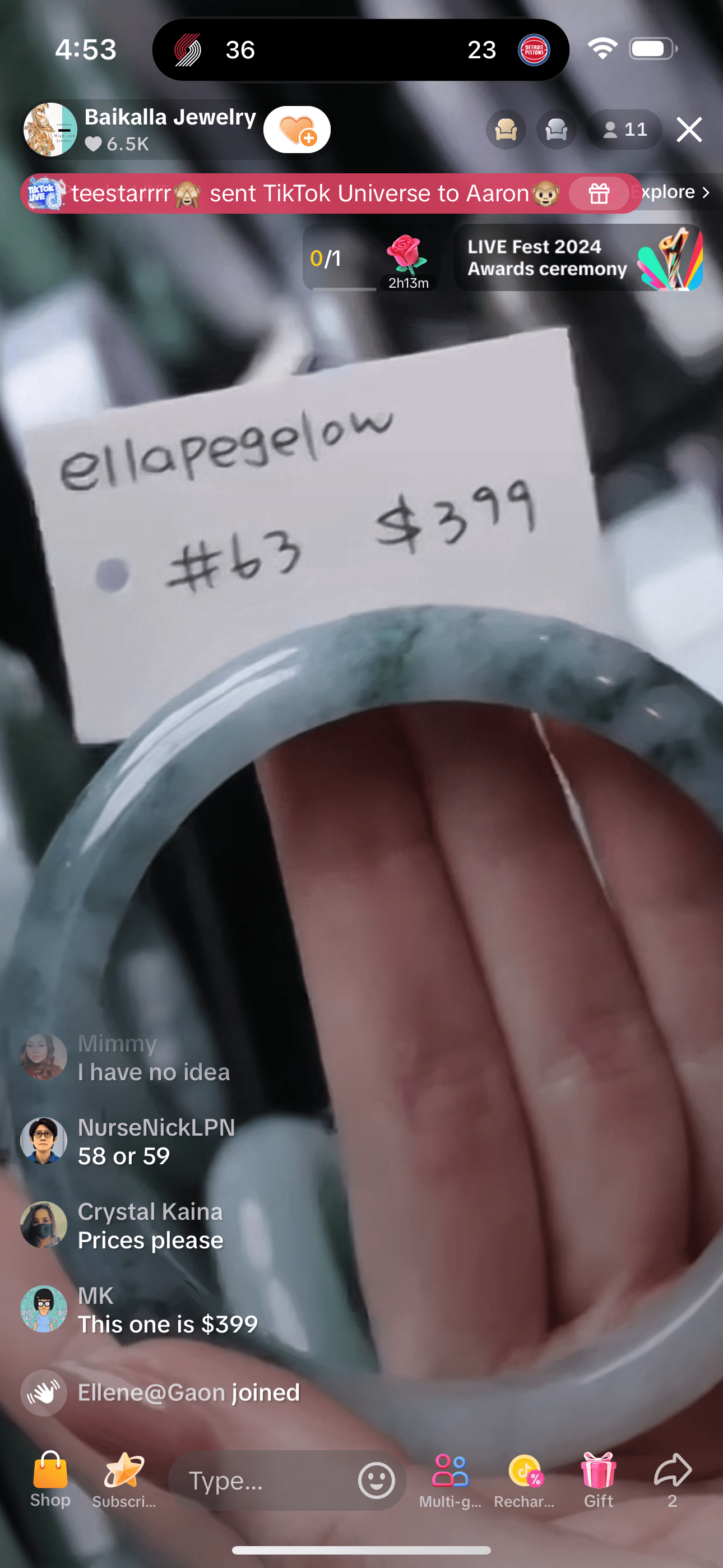 Baikalla IG Live "Blue Green Natural Jadeite Jade Bangle #63 " (Live Pick) (01/06/25)