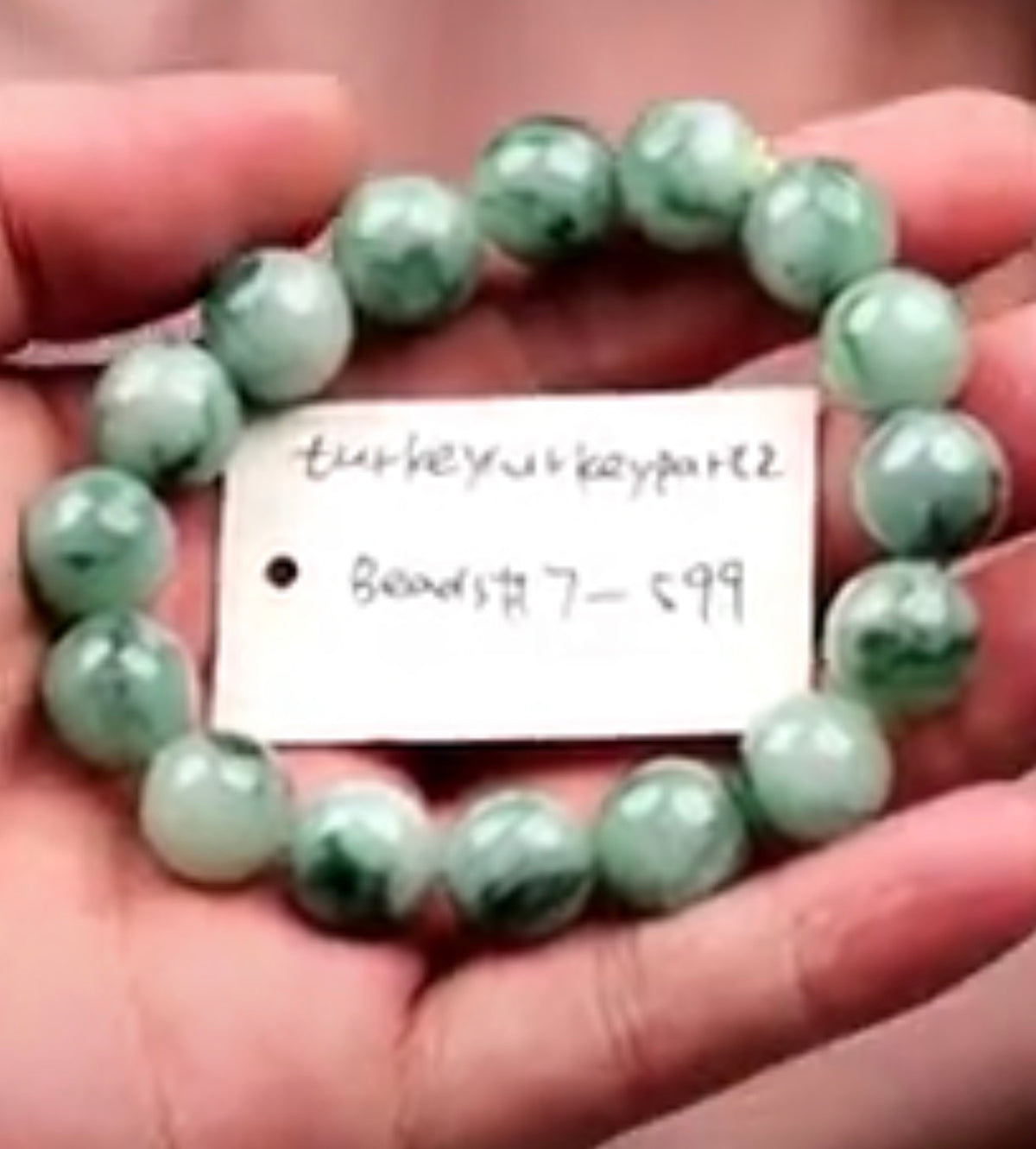 "Live" Natural Green Flowers Jadeite Jade Beaded Bracelet (10/08/26)