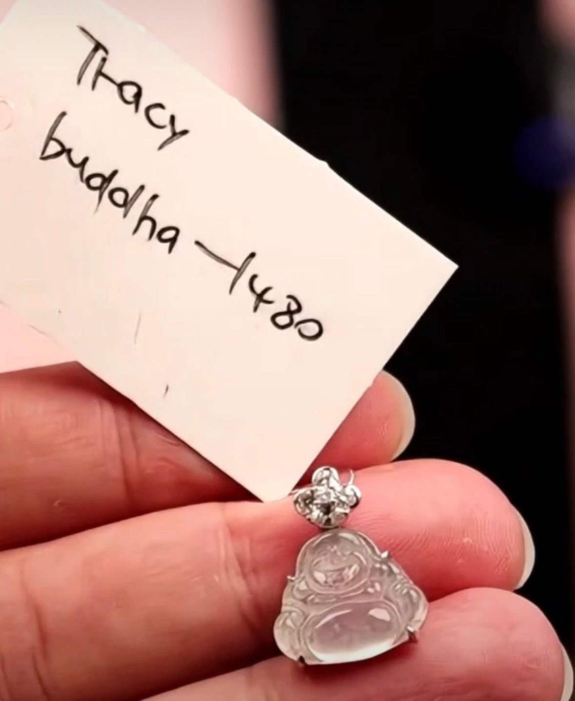"Live" 18k W Gold Bail &amp; Natural Diamonds W/ Icy Natural Moonlight Jadeite Jade Buddha Pendant (10/10/26)
