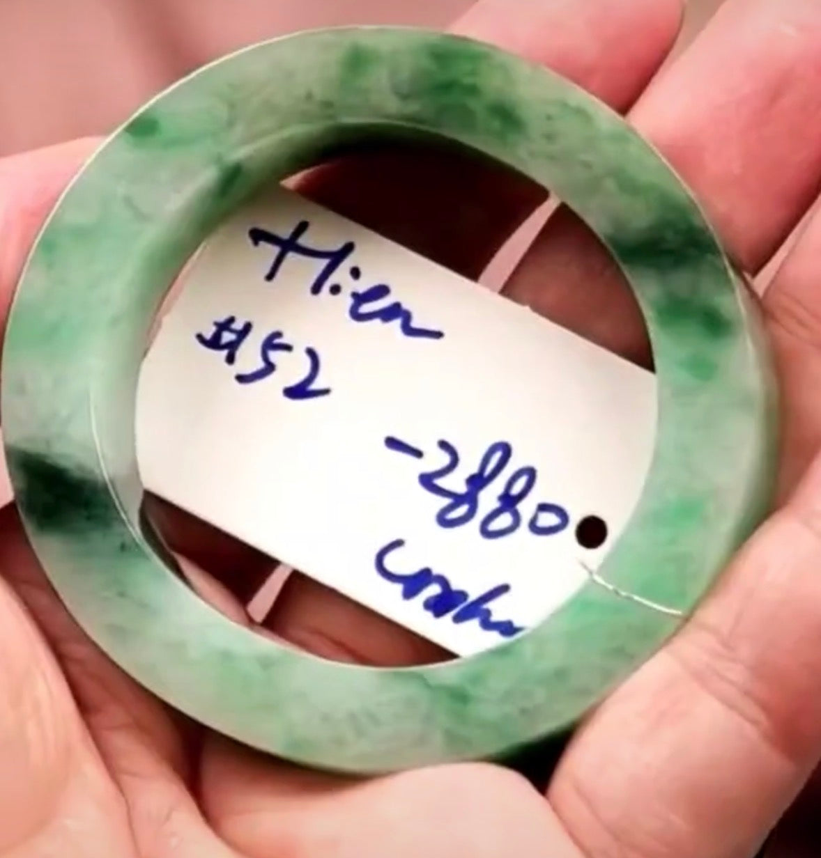 "Live" Natural Forest &amp; Apple Green Flowers W/ Moonlight Base Jadeite Jade Bangle (10/12/26)
