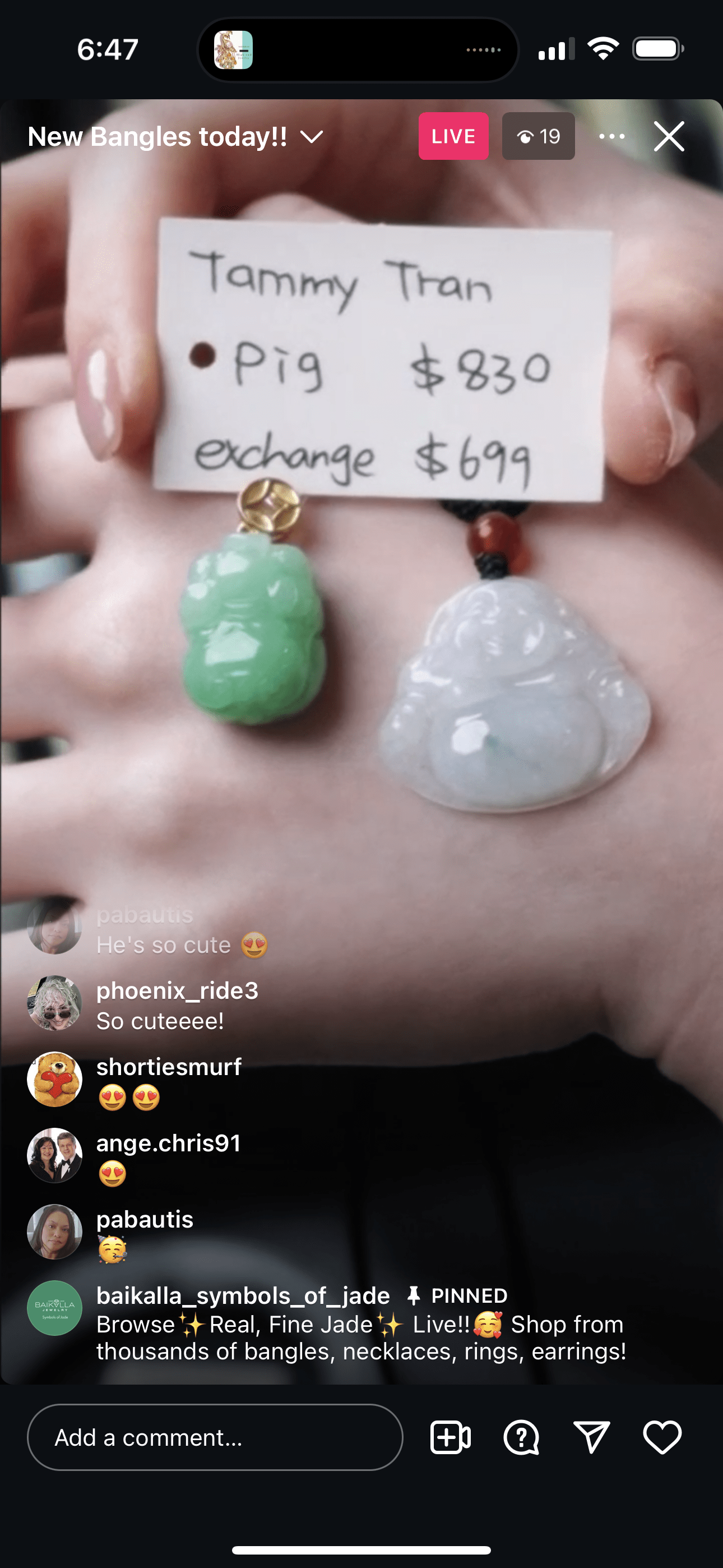 Baikalla IG Live "18k Money Bail Apple Green Natural Jadeite Jade Pig Necklace" (Live Pick) (01/08/25)