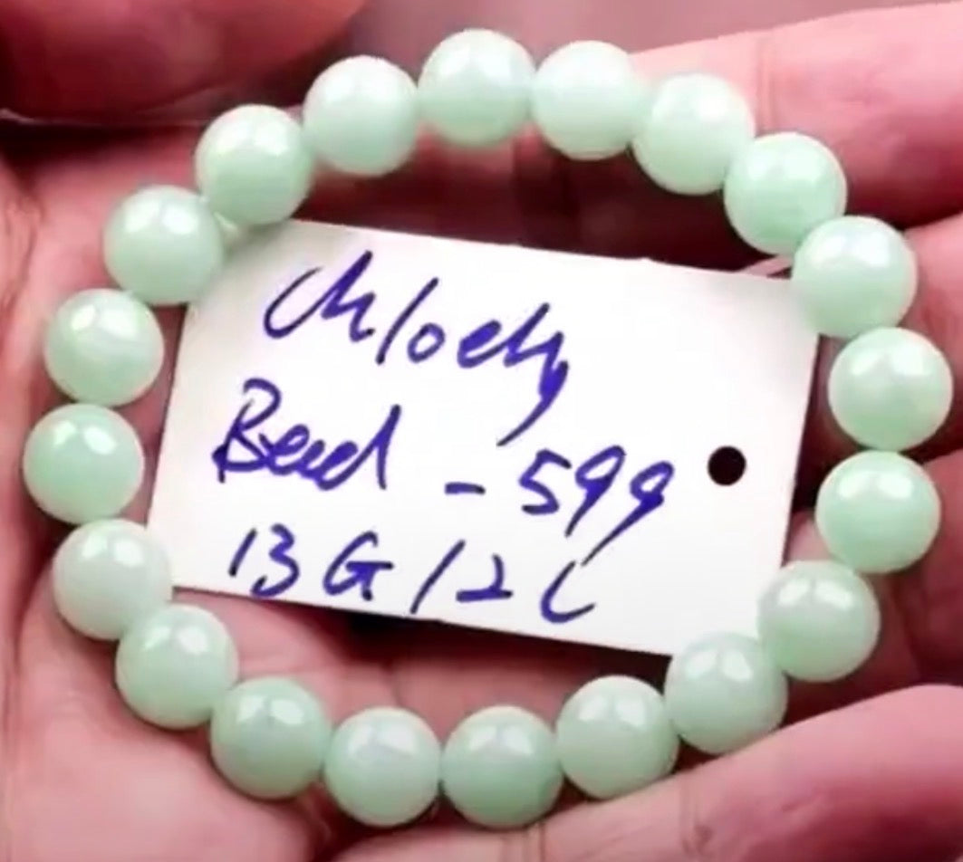 "Live" Natural Light Vibrant Green Jadeite Jade Beaded Bracelet (10/14/26)