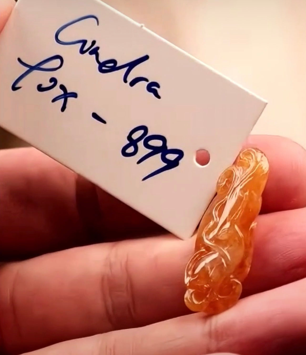 "Live" Natural Yellow-Orange Nine Tail Fox Jadeite Jade Pendant (10/14/26)