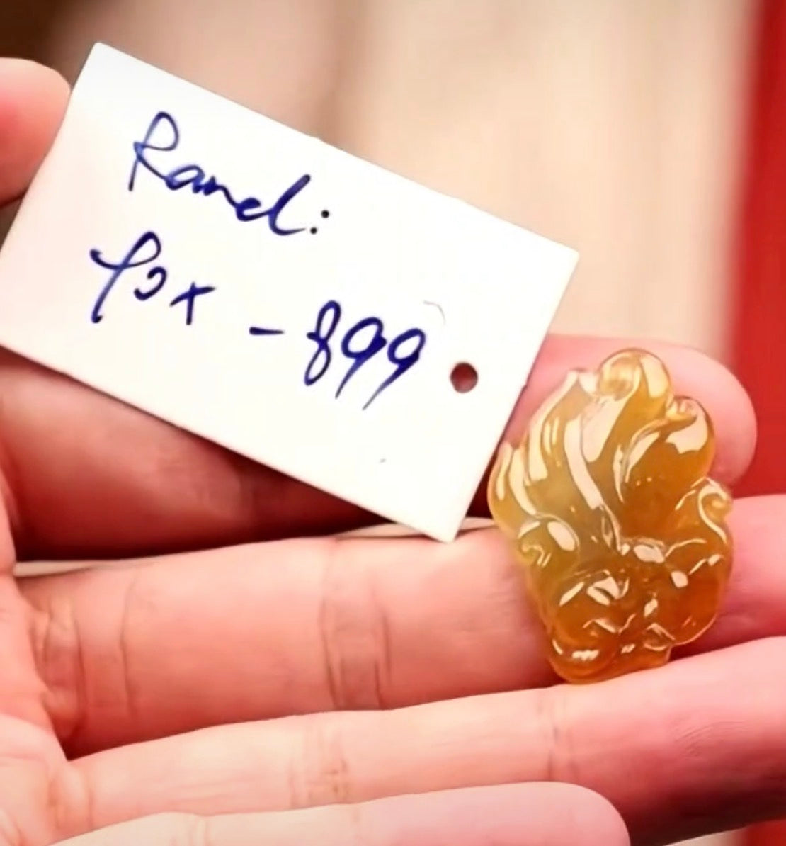 "Live" Natural Yellow-Orange Nine Tail Fox Jadeite Jade Pendant (10/14/26)