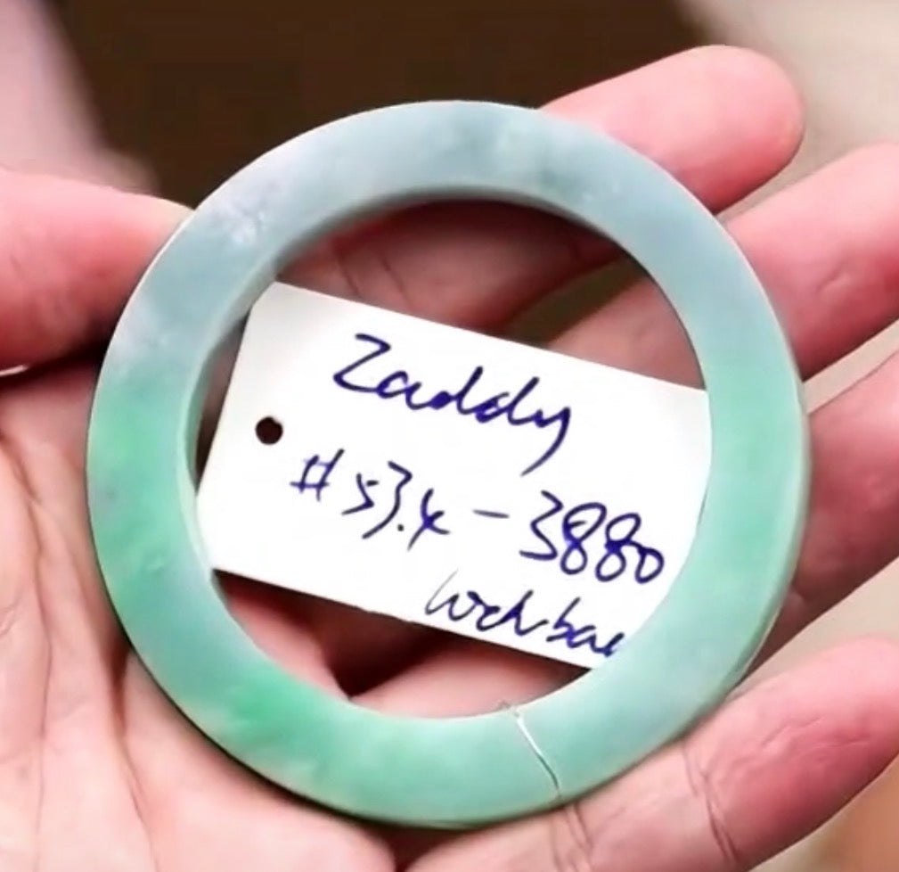 "Live" Icy Natural Vibrant Green W/ Light Lavender Patch Jadeite Jade Semi-Polished Bangle (10/14/26)