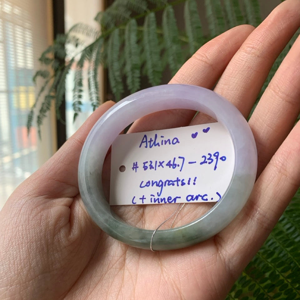 "Live" Natural Lavender Green Jadeite Jade Oval Bangle (06/03/26)