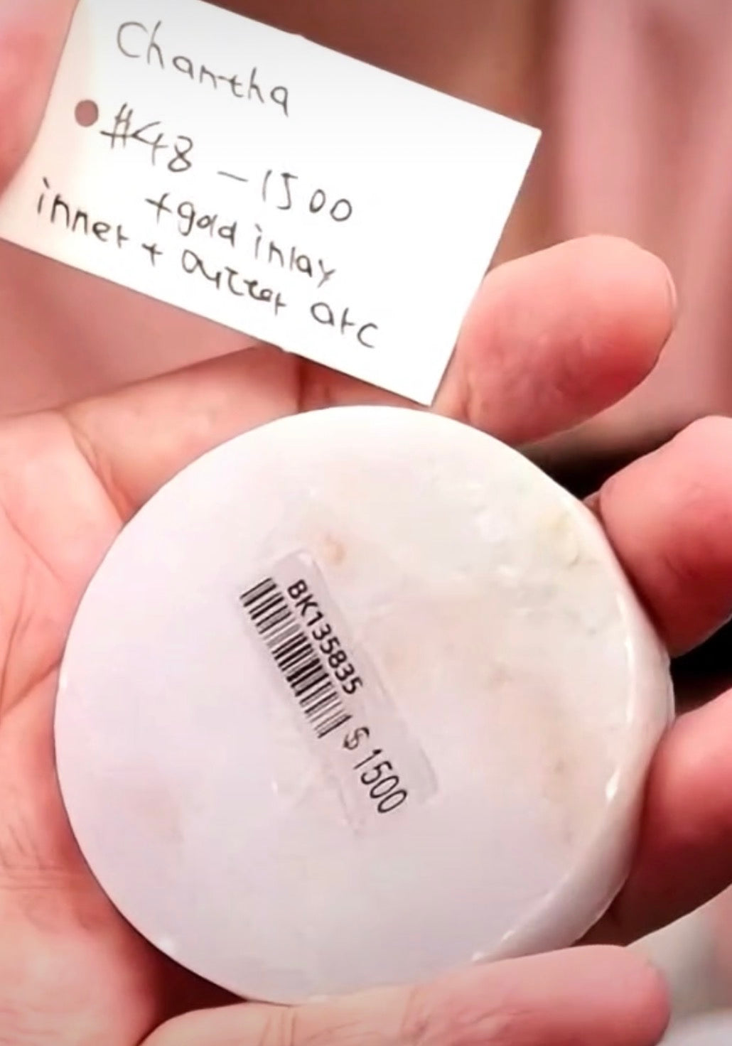 "Live" Icy Natural Light Pink W/ Sajin Raw Jadeite Jade Pancake (10/17/26)