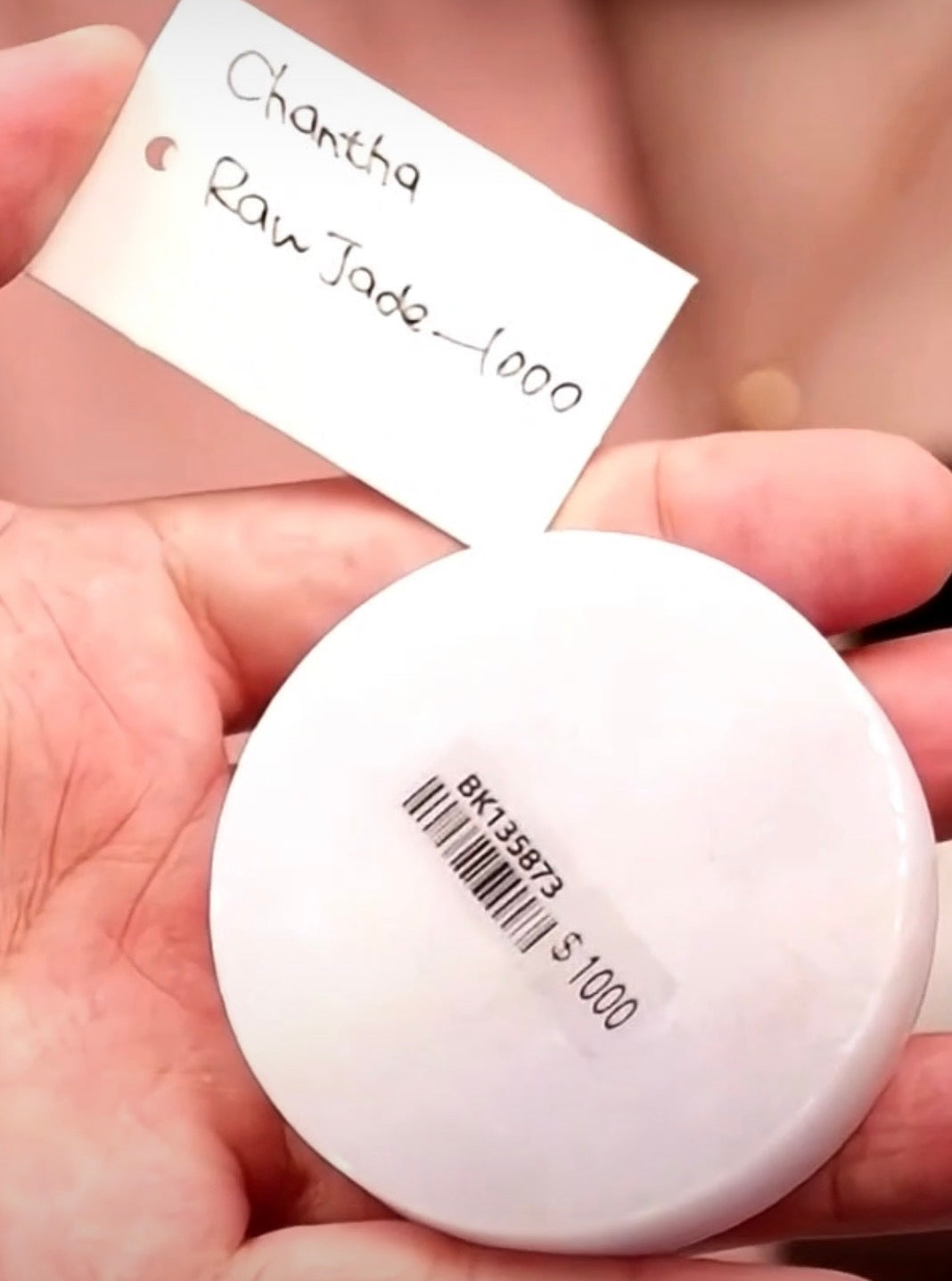 "Live" Icy Natural Light Pink W/ Sajin Raw Jadeite Jade Pancake (10/17/26)