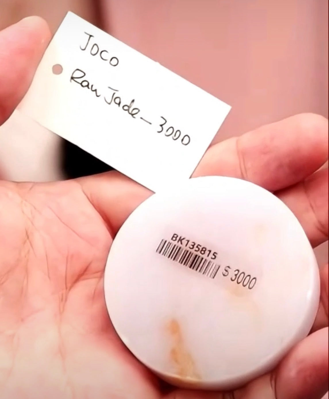 "Live" Icy Natural Light Pink W/ Sajin Raw Jadeite Jade Pancake (10/17/26)