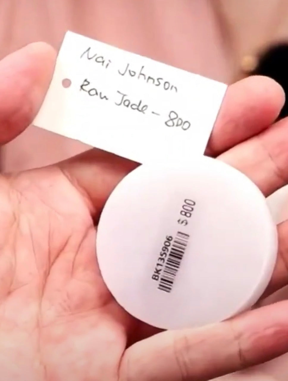 "Live" Natural Light Pink Raw Jadeite Jade Pancake (10/17/26)