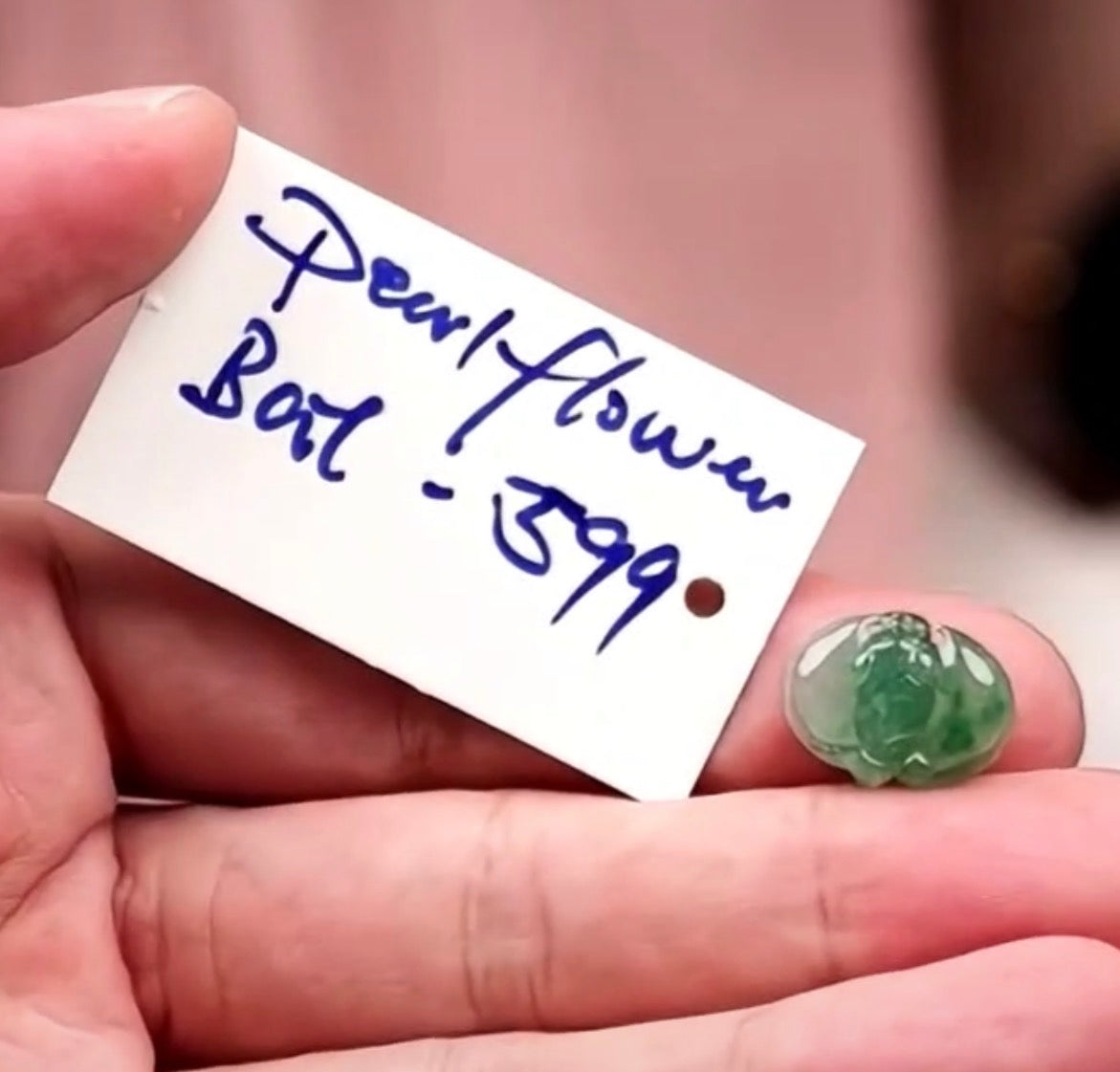 "Live" Icy Natural Light Vibrant Green Jadeite Jade Bat Pendant (10/17/26)