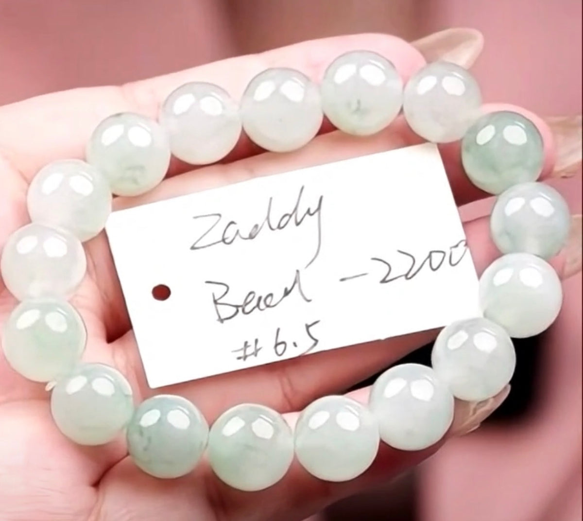 "Live" Icy Natural Light Green Jadeite Jade Beaded Bracelet (10/17/26)