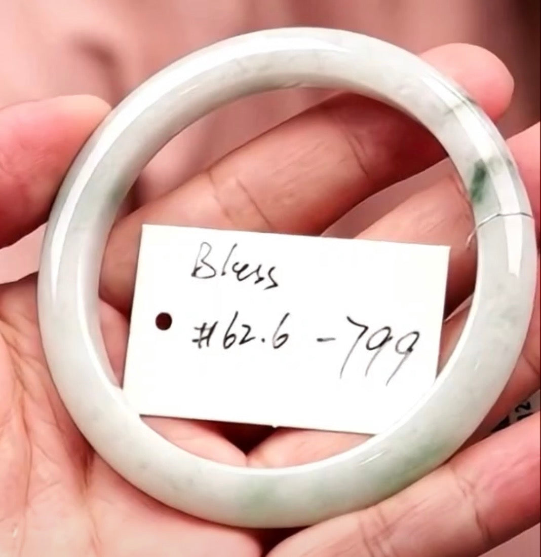 "Live" Natural Light Green W/ Green Flowers Jadeite Jade Bangle (10/17/26)
