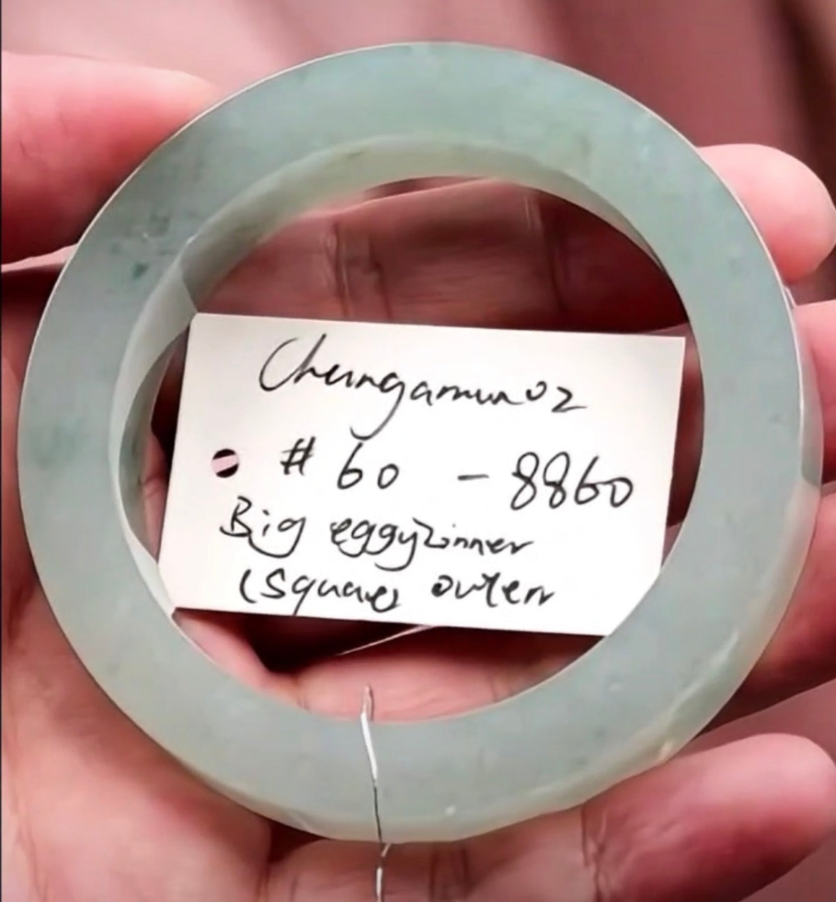 "Live" Icy Natural Light Blue-Green Semi-Polished Jadeite Jade Bangle (10/20/26)