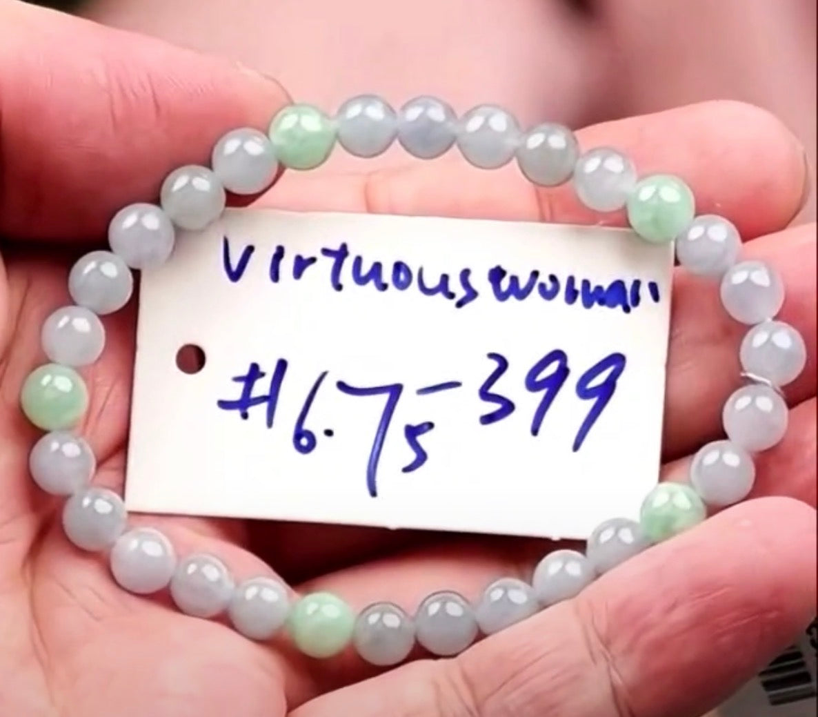 "Live" Icy Natural Light Lavender &amp; Light Green Jadeite Jade Beaded Bracelet (10/21/26)