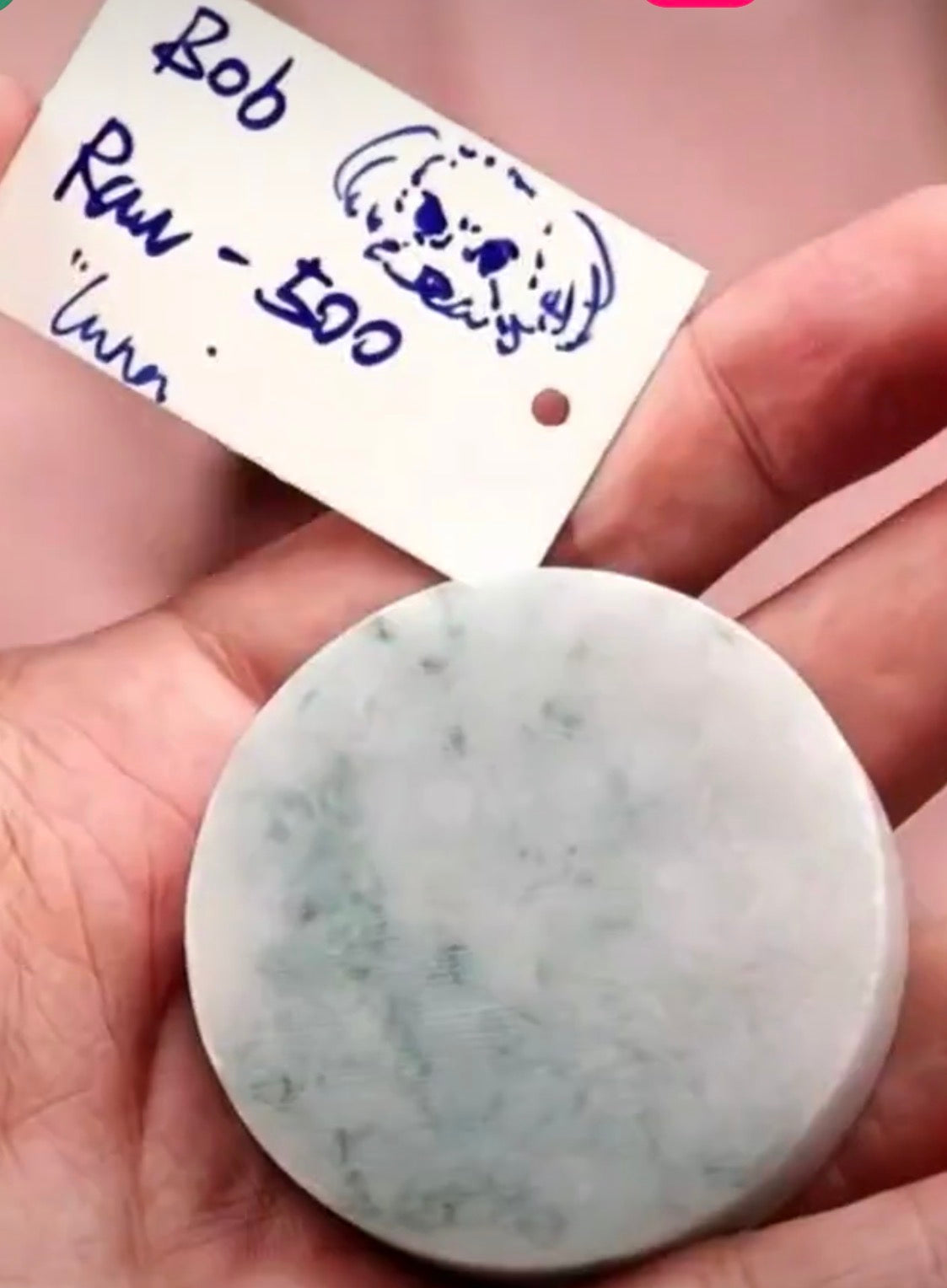 "Live" Natural Light Blue Green W/ Blue-Green Flowers Raw Jadeite Jade Pancake (10/21/26)