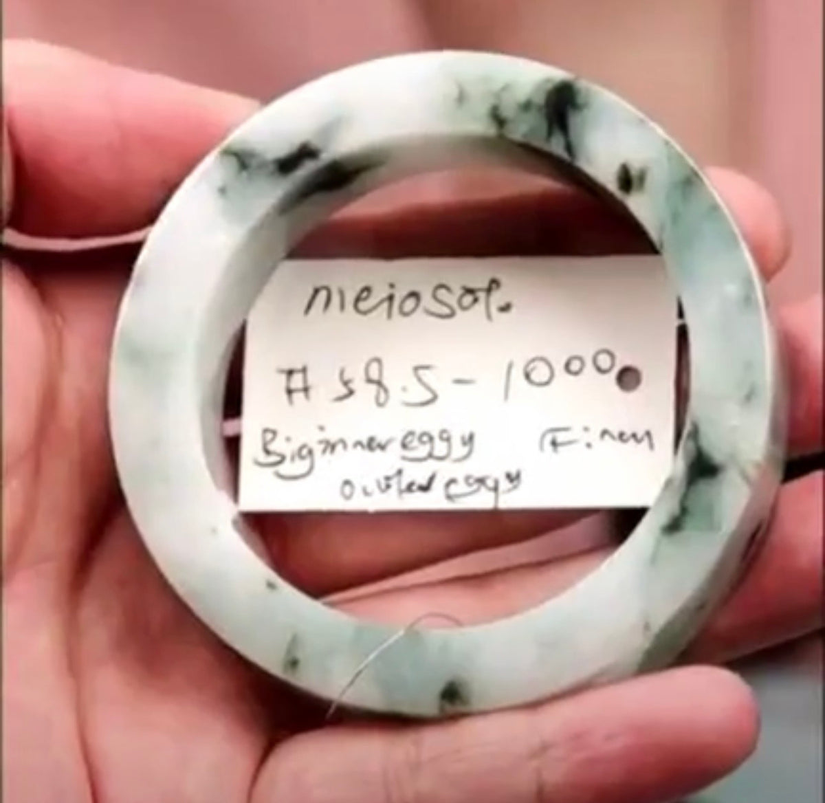 "Live" Natural Light Lavender W/ Green Flowers Semi-Polished Jadeite Jade Bangle (10/24/26) *Final Sale
