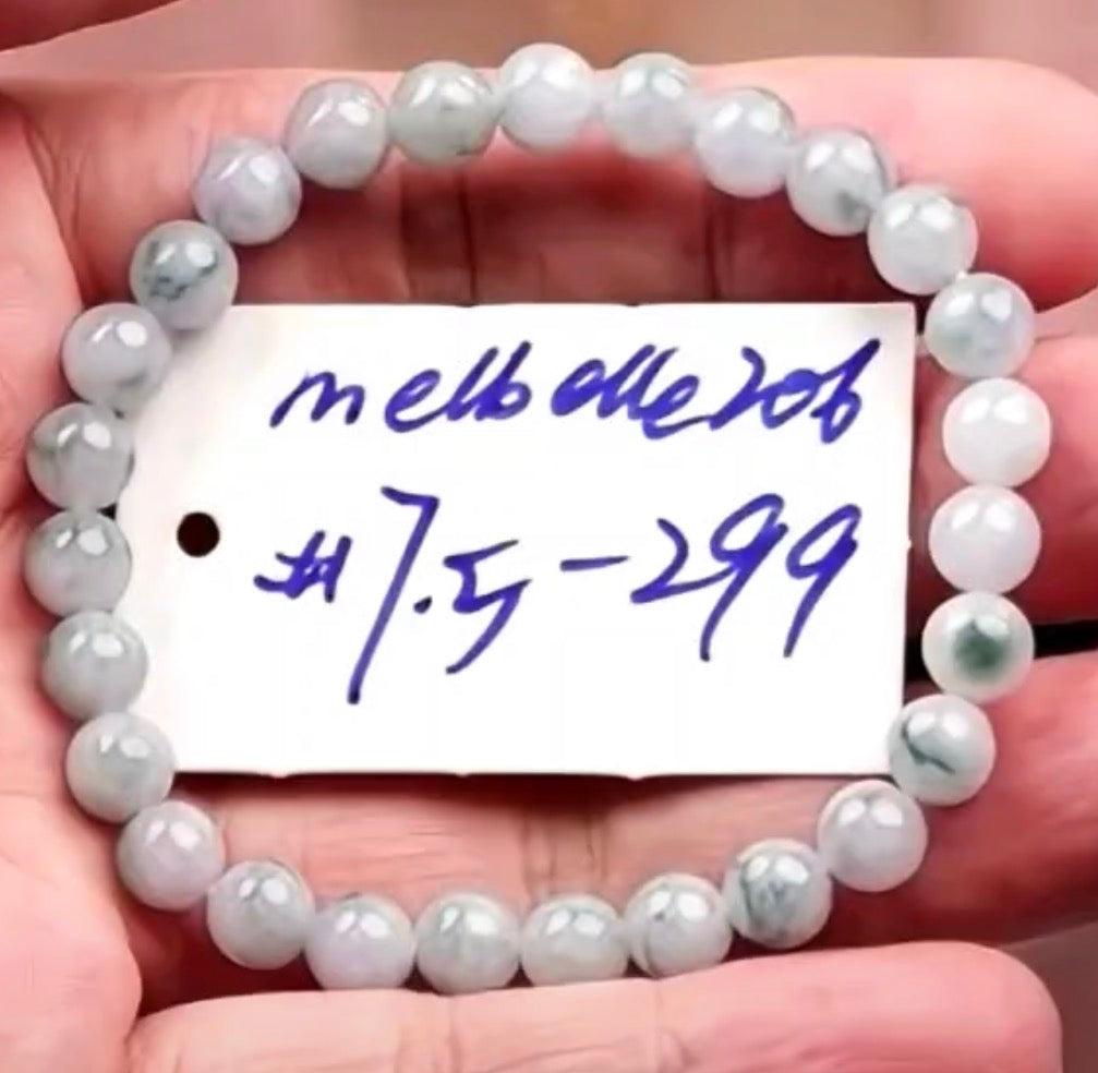 "Live" Natural Light Lavender Jadeite Jade Beaded Bracelet (10/27/26)