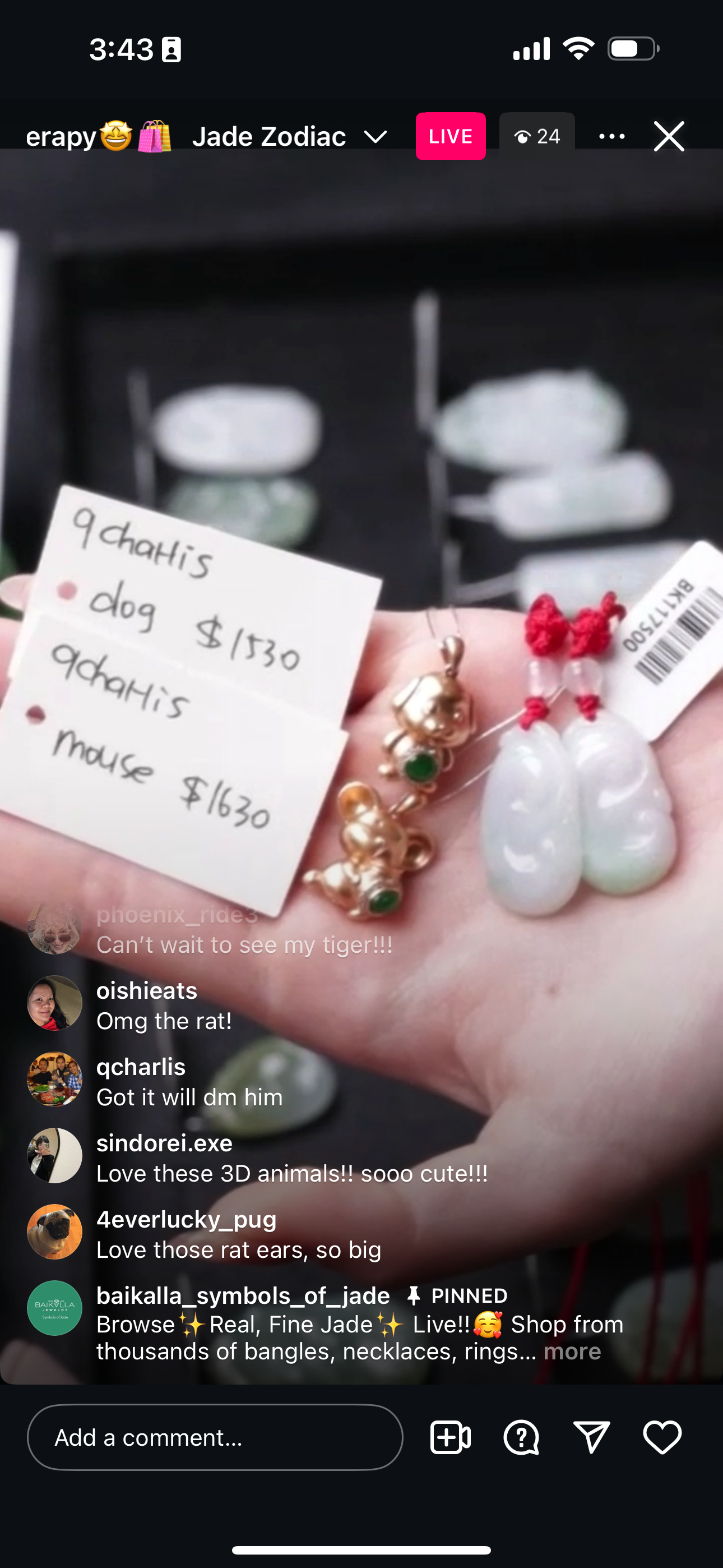 IG Live "18k Rose Gold Natural Imperial Green Jadeite Jade Mouse Charm Necklace" (Live Pick) (01/23/25)